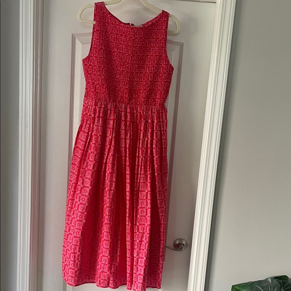 J Crew Women’s Pink & Red Smocked Sleeveless Dress
